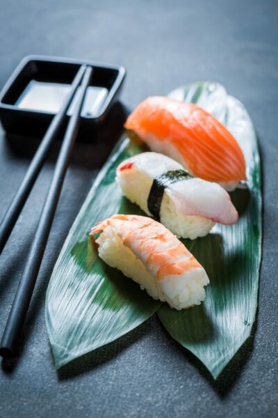 Enjoy your Nigiri sushi with octopus, prawn and salmon